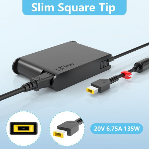 Adaptateur secteur pour ordinateur portable 135 W 20 V 6,75 A pour Lenovo Big Square USB, prise : prise britannique SH15031154-08